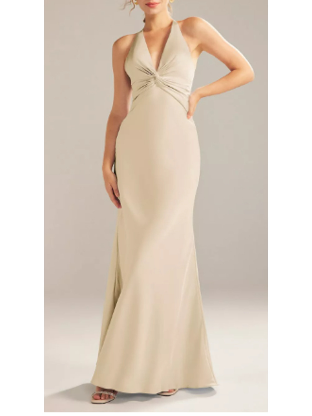 AW BRIDAL 6 S satin charmeuse champagne Largo mermaid maxi dress NEW 0b5